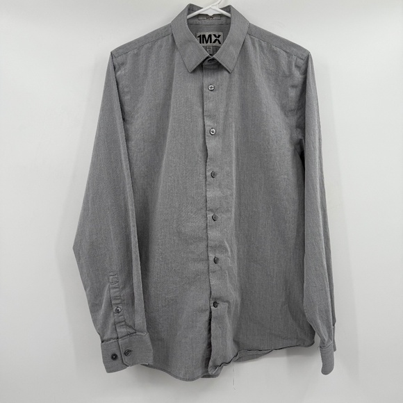 Express 1MX Shirt Men Medium Gray Long Sleeve Button Up Office Career Casual - Picture 1 of 9